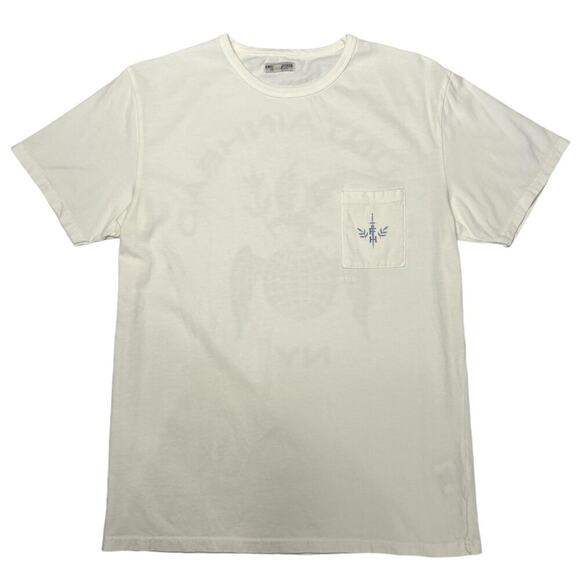 Knickerbocker Fountainhead NY Globe Pocket T-Shirt SIZE S Milk White Cotton Top - Picture 2 of 10